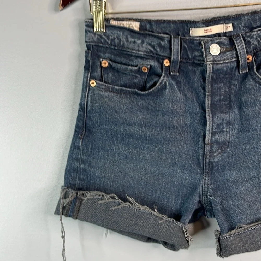 LEVIS Premium Wedgie Fit Upcycled Shorts Black Denim High Waist Button Fly 27 - Picture 3 of 14